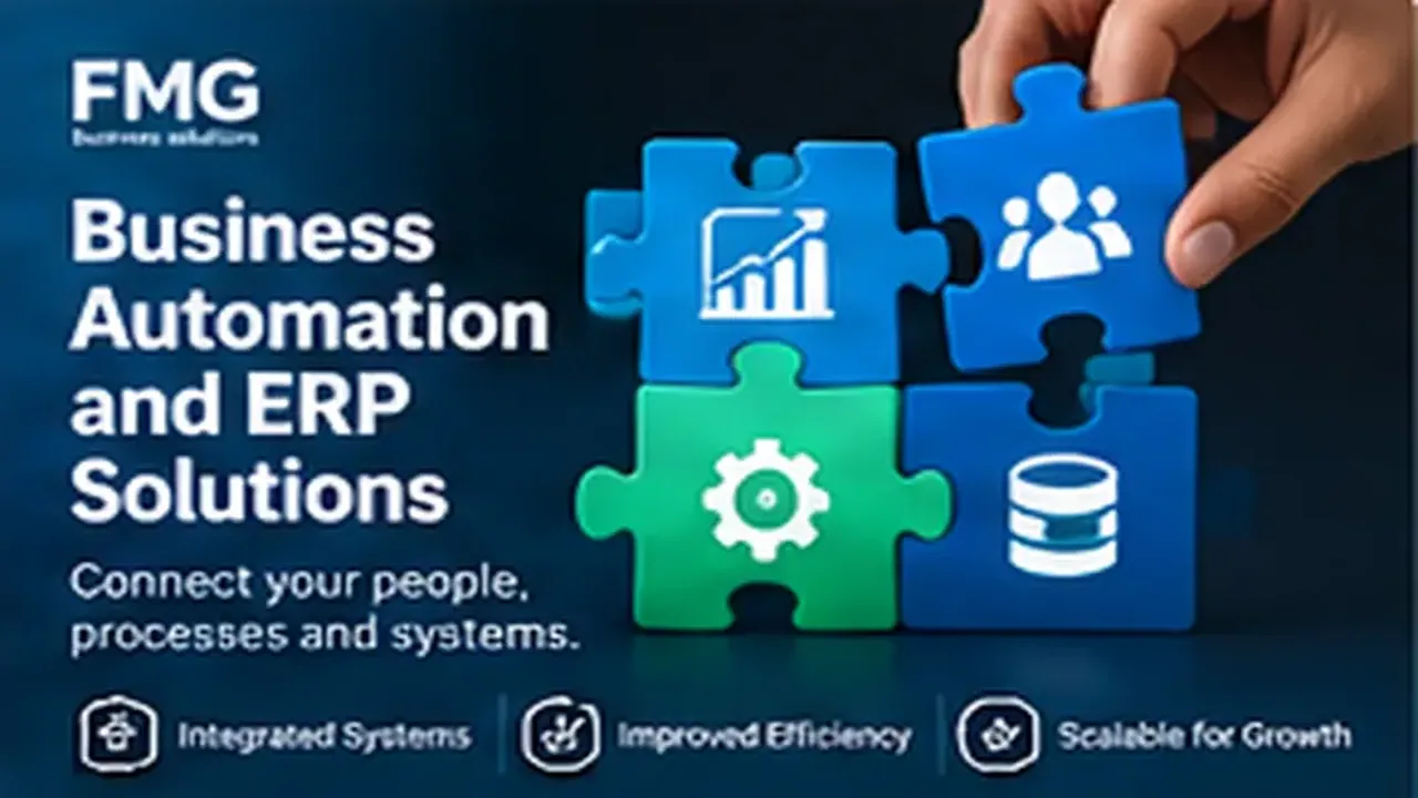 Business automation and ERP connected workflow icons