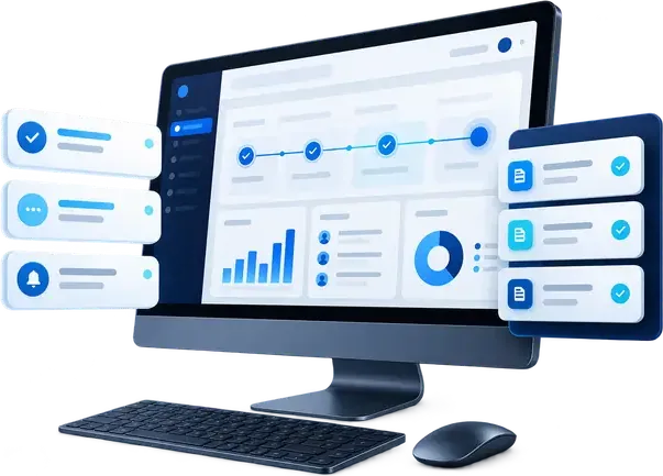 Business automation workflow on desktop and phone